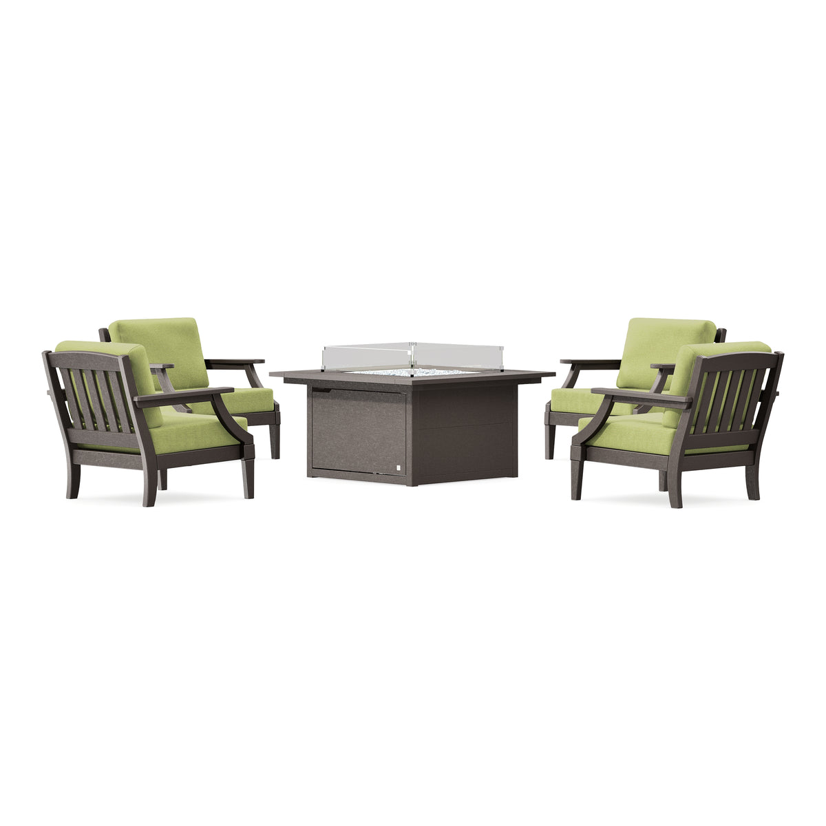 POLYWOOD PW Designer Series Estate 5-Piece Lounge Fire Table Set in Vintage Coffee / Chartreuse Boucle