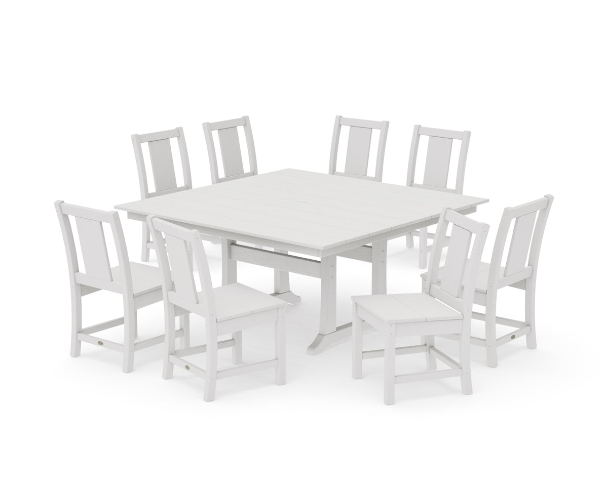 POLYWOOD Prairie Side Chair 9-Piece Square Farmhouse Dining Set with Trestle Legs in Vintage White