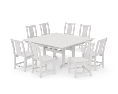 POLYWOOD Prairie Side Chair 9-Piece Square Farmhouse Dining Set with Trestle Legs in Vintage White