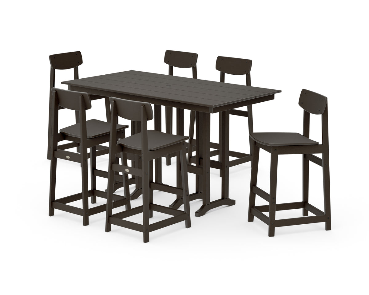 POLYWOOD Modern Studio Urban Bar Chair 7-Piece Set in Vintage Coffee