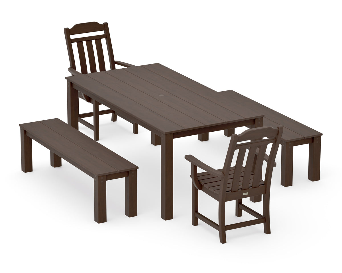 POLYWOOD Cottage 5-Piece Parsons Dining Set with Benches in Kona