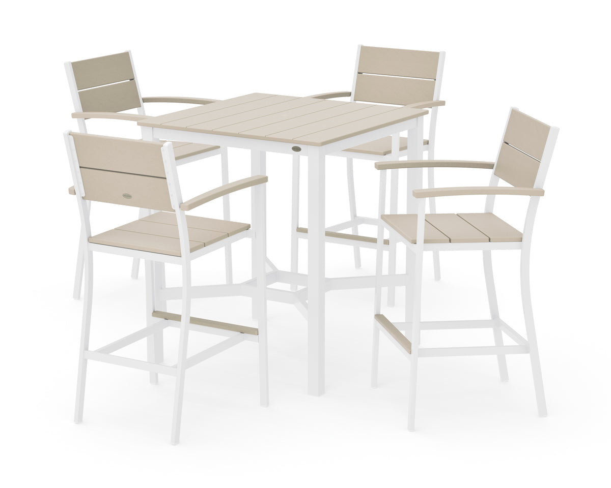 POLYWOOD Main Street 5-Piece Bar Set in White / Sand