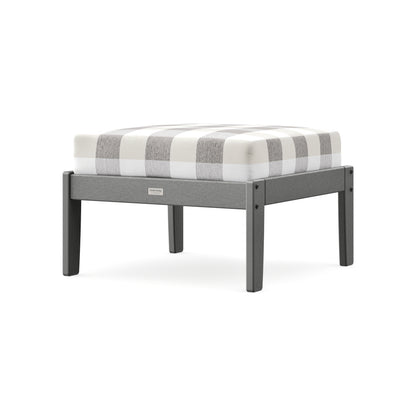 POLYWOOD Cottage Deep Seating Ottoman in Slate Grey / Buffalo Plaid Grey Mist