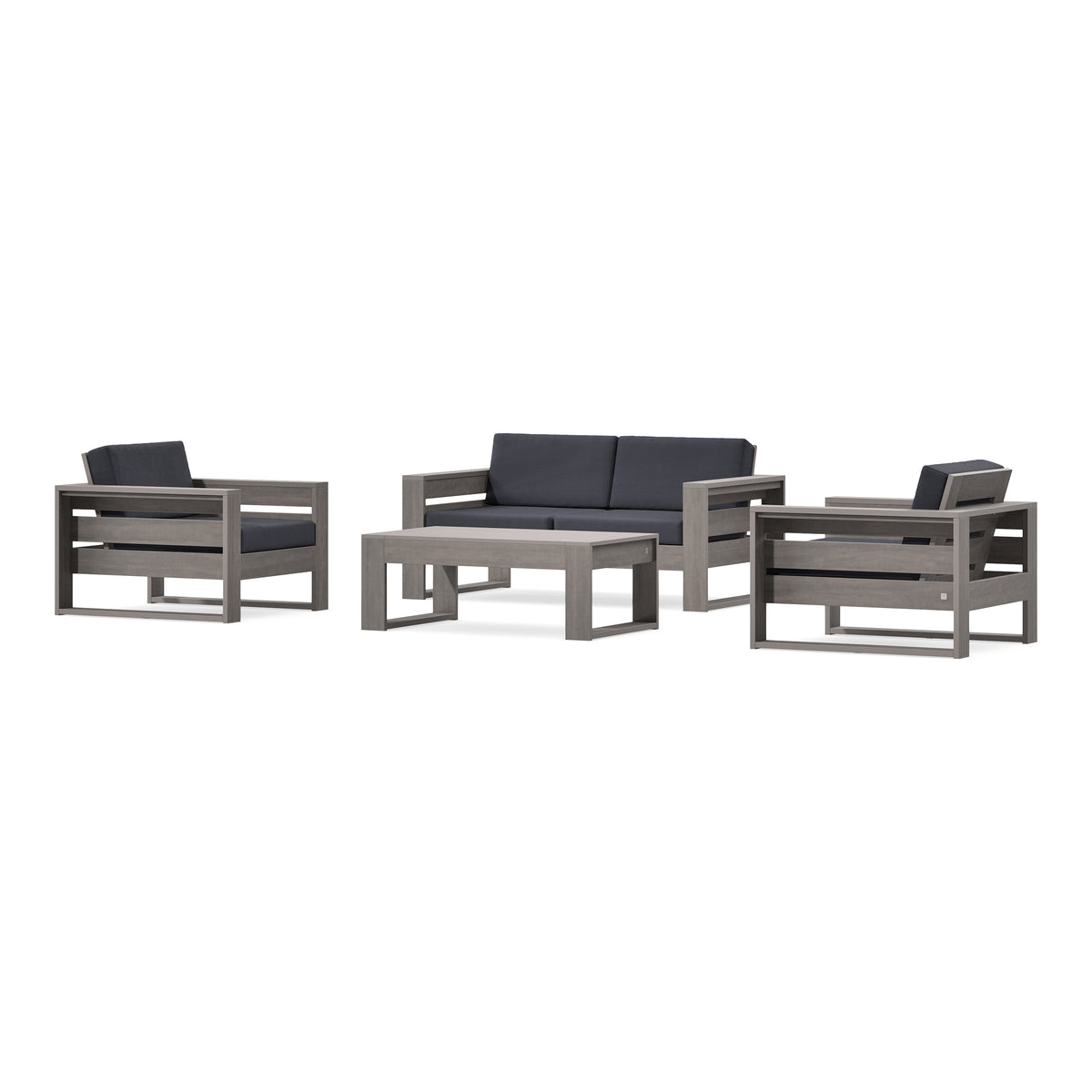 POLYWOOD PW Designer Series Latitude 4-Piece Lounge Loveseat Set in Driftwood / Midnight Linen