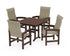 POLYWOOD Coastal Woven High-Back 5-Piece Farmhouse Dining Set in Mahogany / Dune Grass