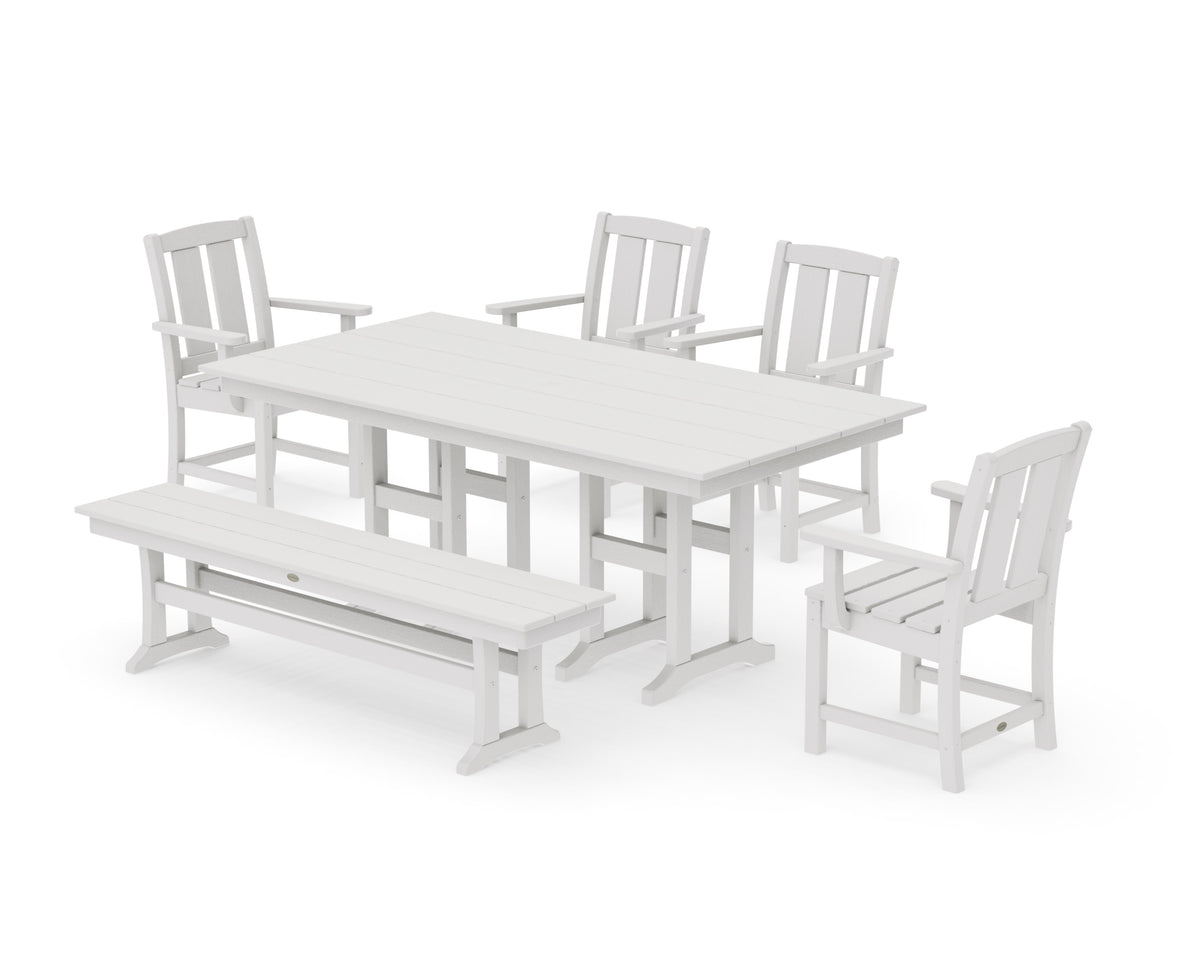 POLYWOOD Mission 6-Piece Farmhouse Dining Set with Bench in Vintage White