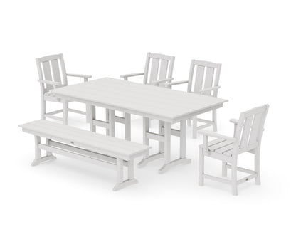 POLYWOOD Mission 6-Piece Farmhouse Dining Set with Bench in Vintage White