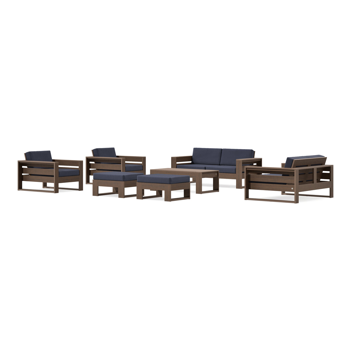 POLYWOOD PW Designer Series Latitude 7-Piece Lounge Loveseat Set in Kona / Navy Linen