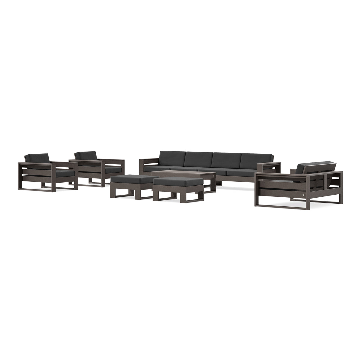 POLYWOOD PW Designer Series Latitude 8-Piece Lounge Sofa Set in Vintage Coffee / Spectrum Carbon