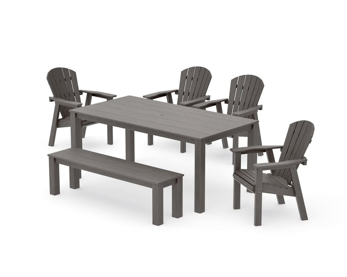 POLYWOOD Seashell 6-Piece Parsons Dining Set with Bench in Driftwood
