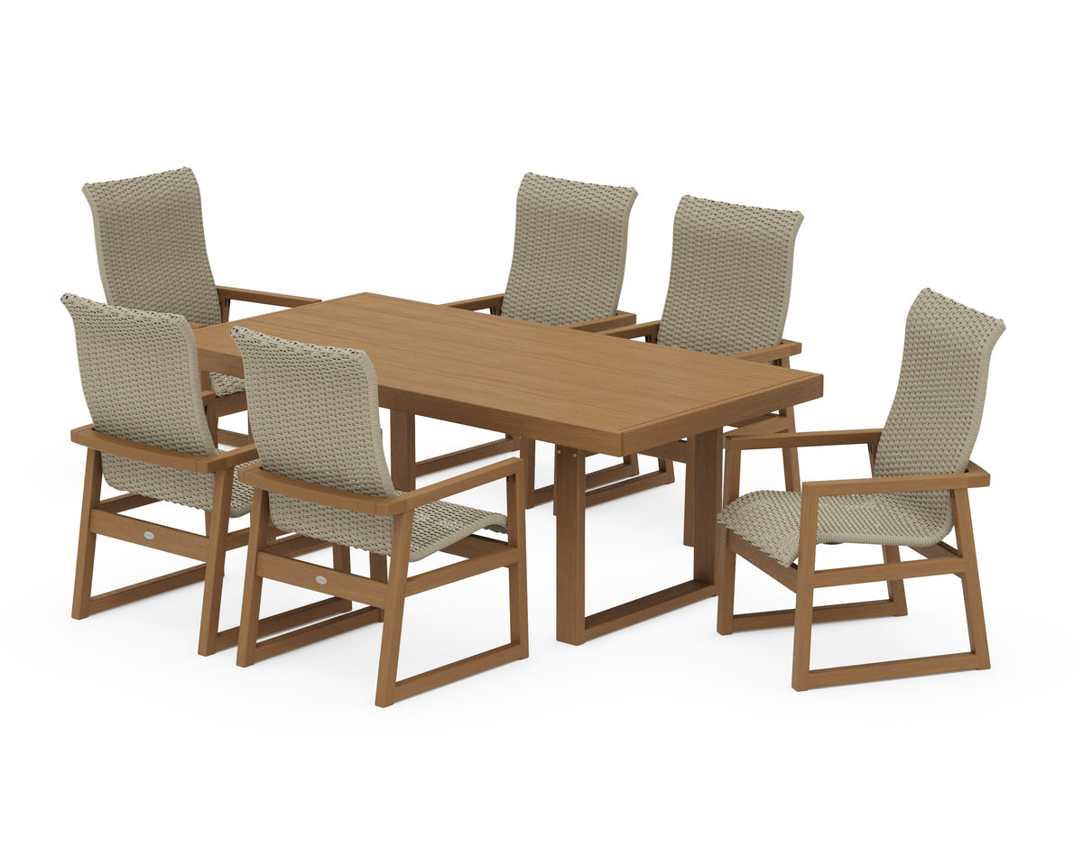 POLYWOOD EDGE Woven High-Back Arm Chair 7-Piece Dining Set in Natural / Dune Grass