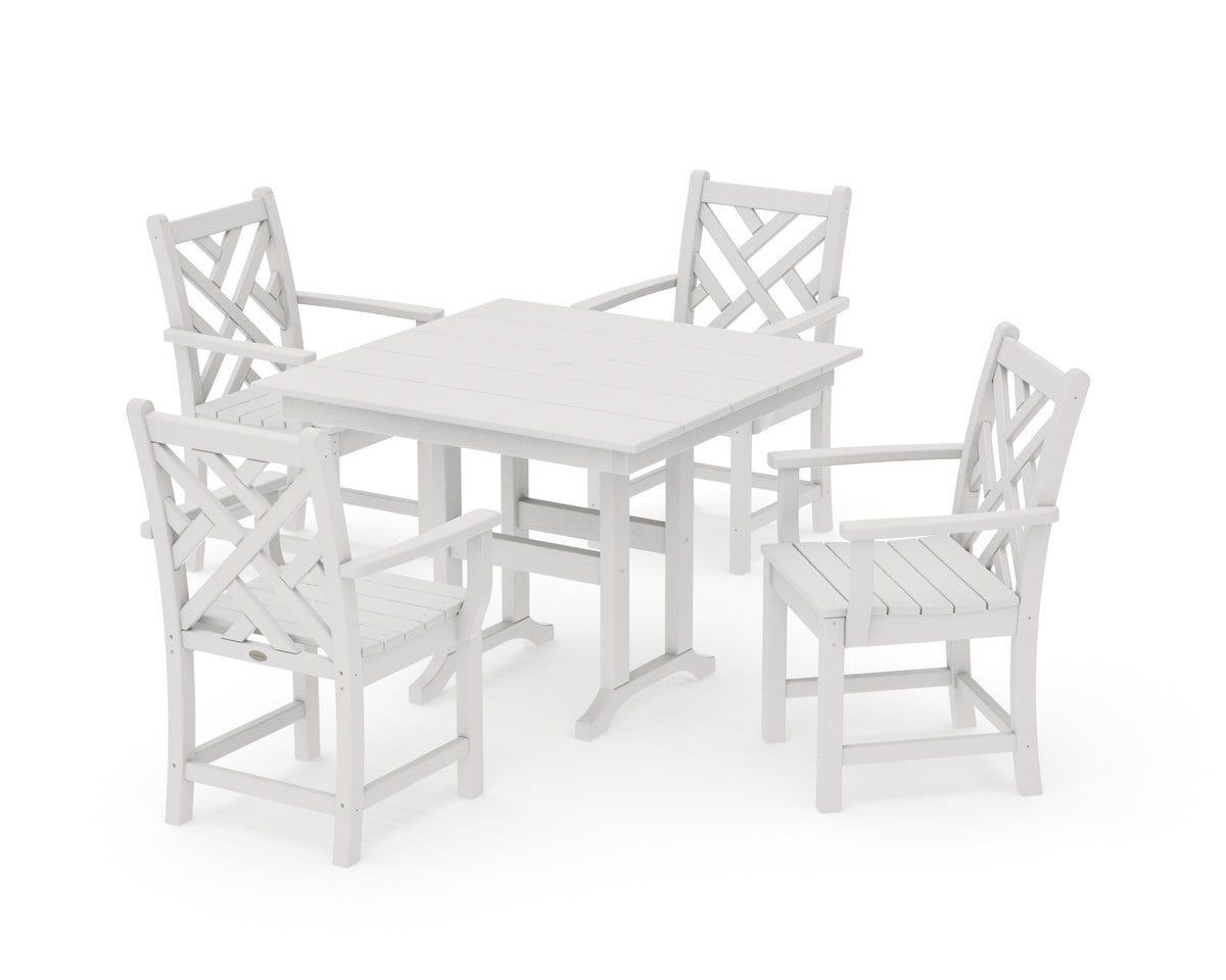 POLYWOOD Chippendale 5-Piece Farmhouse Dining Set in Vintage White