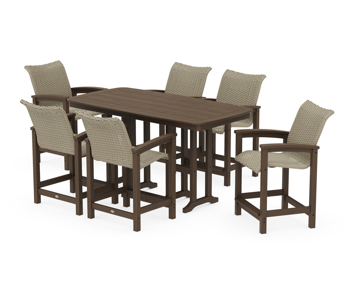 POLYWOOD Coastal Woven Arm Chair 7-Piece Counter Set in Kona / Dune Grass