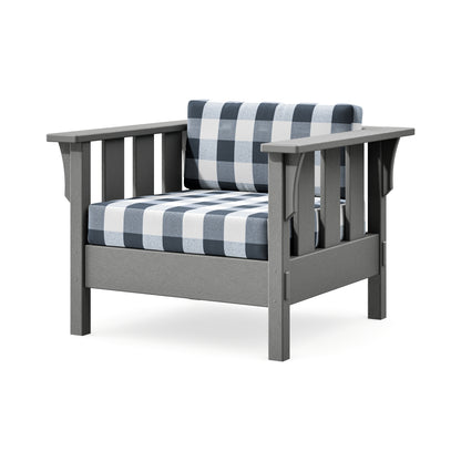 POLYWOOD Acadia Deep Seating Chair in Slate Grey / Buffalo Plaid Marine Indigo