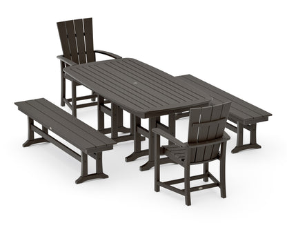 POLYWOOD Quattro 5-Piece Nautical Dining Set with Benches in Vintage Coffee