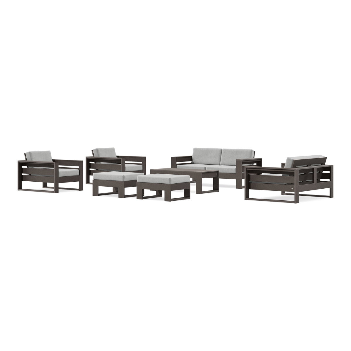 POLYWOOD PW Designer Series Latitude 7-Piece Lounge Loveseat Set in Vintage Coffee / Granite