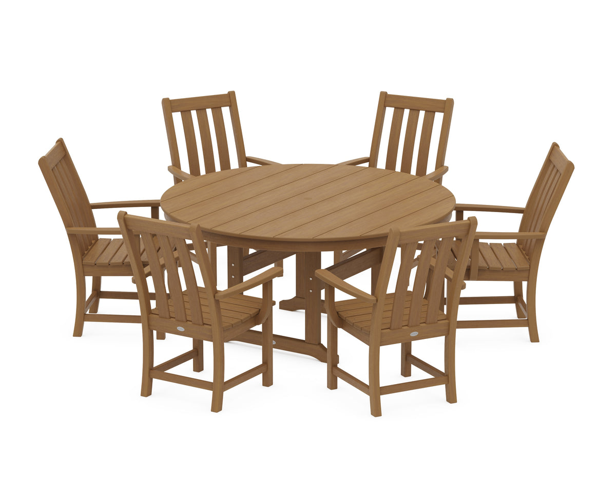 POLYWOOD Vineyard 7-Piece Arm Chair Round Farmhouse Dining Set in Natural