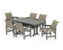 POLYWOOD Coastal Woven Arm Chair 7-Piece Dining Set with Trestle Legs in Slate Grey / Dune Grass
