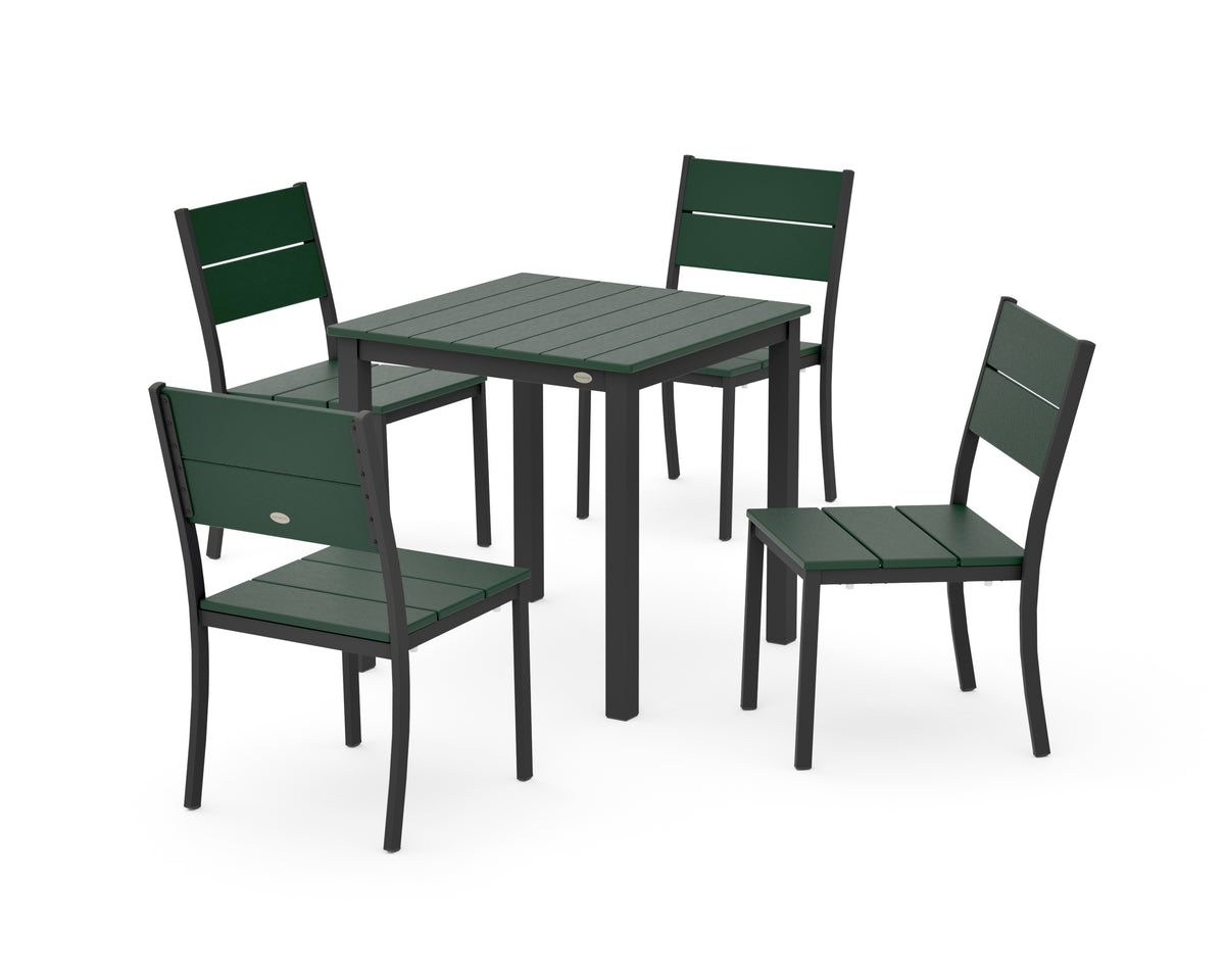 POLYWOOD Main Street 5-Piece Square Dining Set- Small in Black / Green