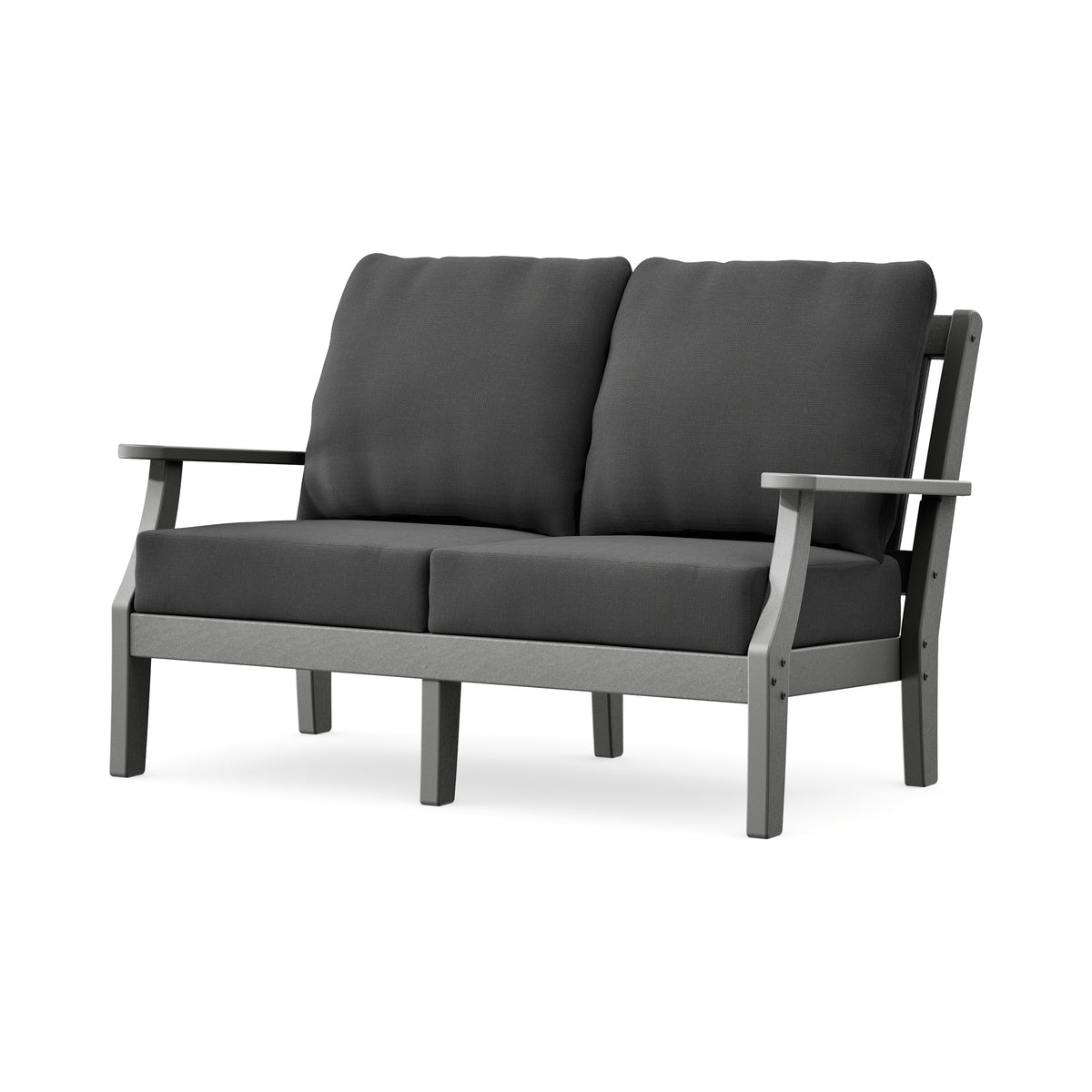 POLYWOOD Chinoiserie Deep Seating Loveseat in Slate Grey / Spectrum Carbon