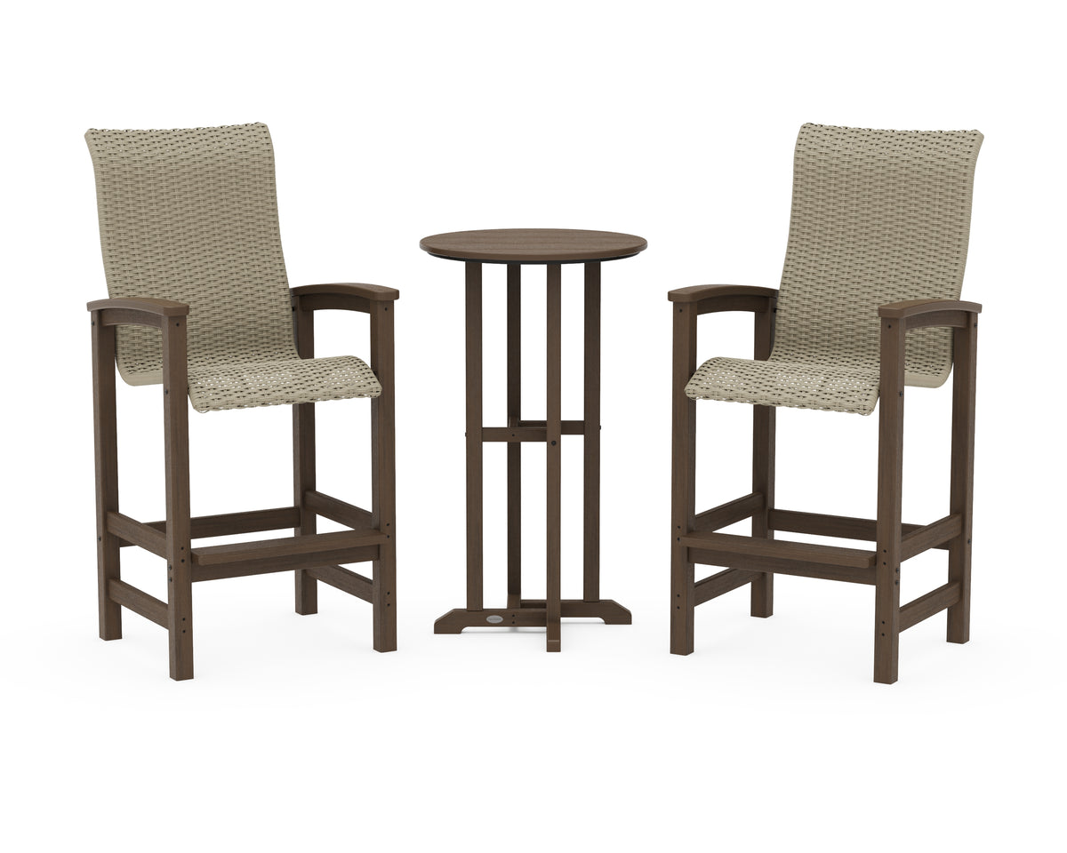 POLYWOOD Coastal Woven High-Back 3-Piece Farmhouse Bar Set in Kona / Dune Grass