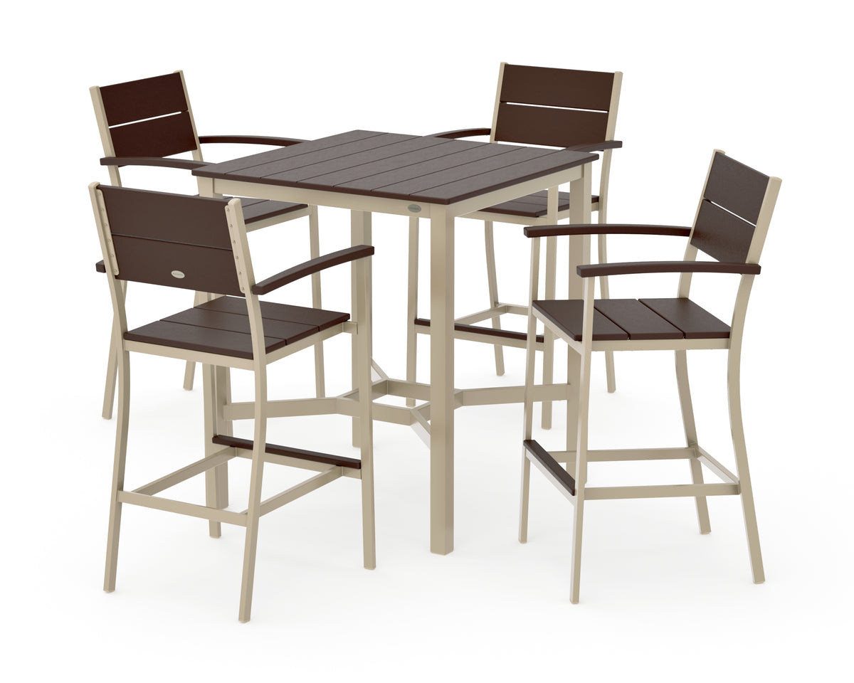 POLYWOOD Main Street 5-Piece Bar Set in Sand / Mahogany
