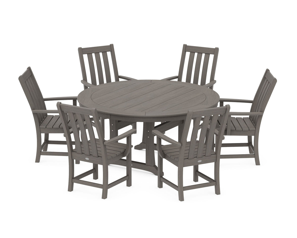 POLYWOOD Vineyard 7-Piece Arm Chair Round Dining Set in Driftwood