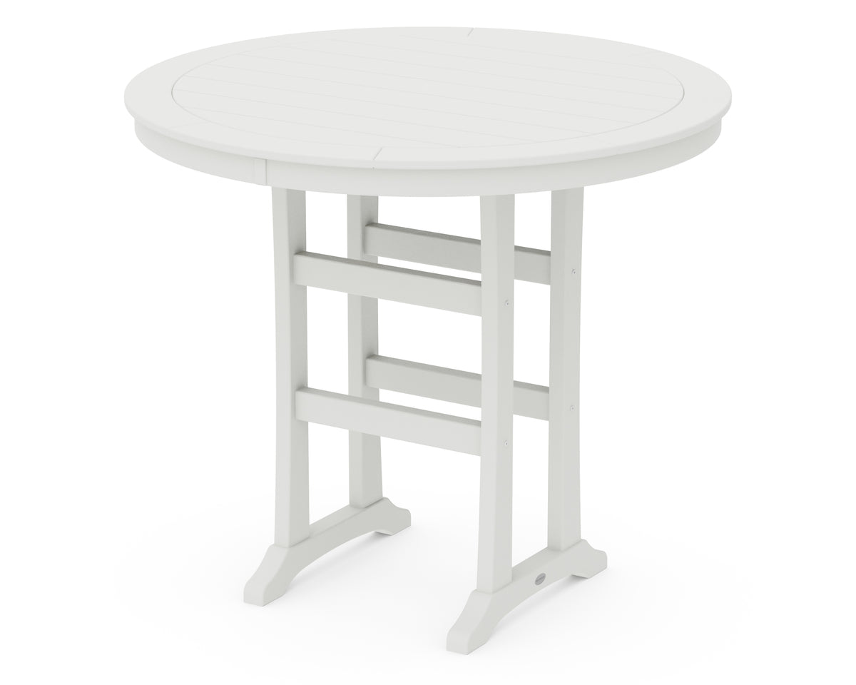 POLYWOOD Nautical Trestle 48" Round Bar Table in Vintage White