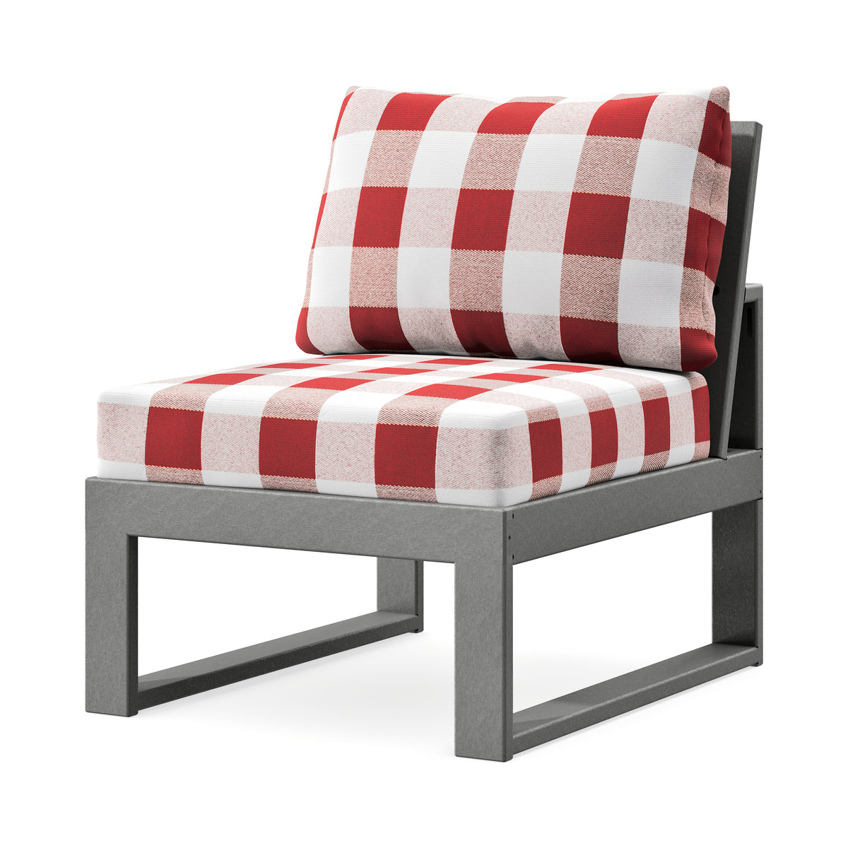 POLYWOOD Modular Armless Chair in Slate Grey / Buffalo Plaid Crimson