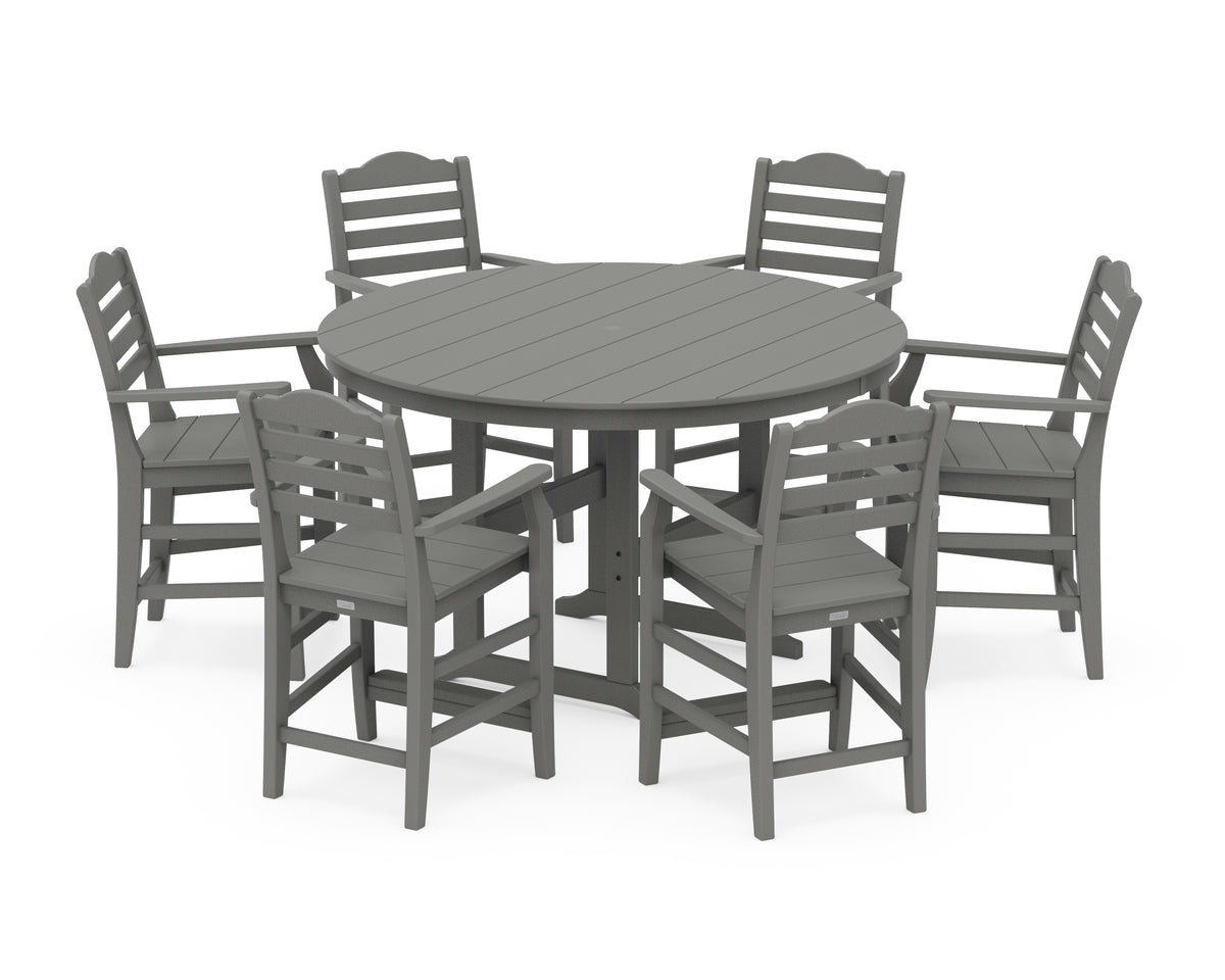 POLYWOOD Savannah 7-Piece Arm Chair Round Farmhouse Counter Set in Slate Grey
