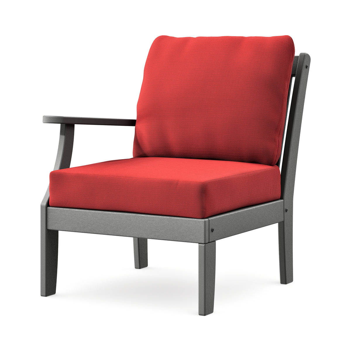 POLYWOOD Braxton Modular Left Arm Chair in Slate Grey / Crimson Linen