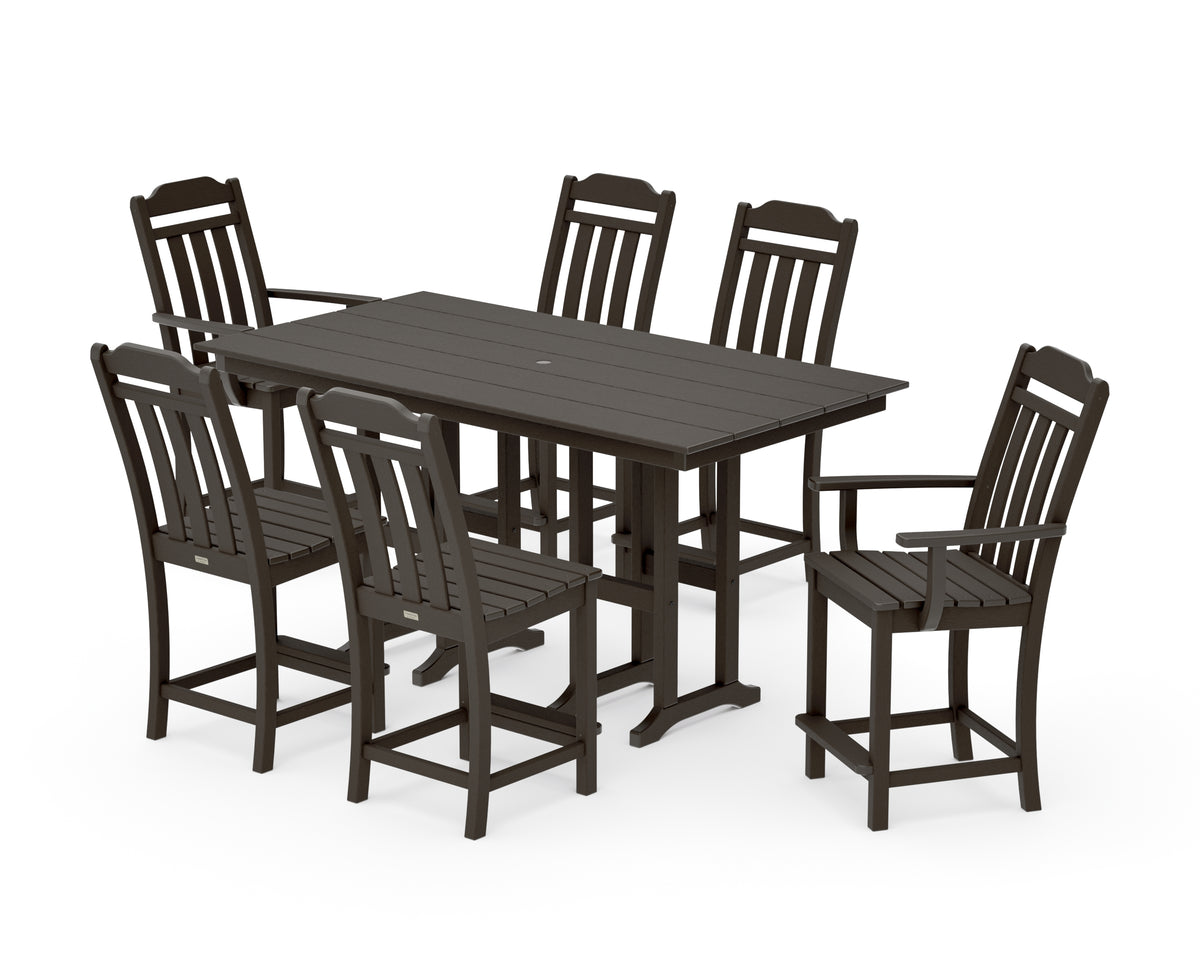 POLYWOOD Country Living Cottage 7-Piece Farmhouse Counter Set in Vintage Coffee
