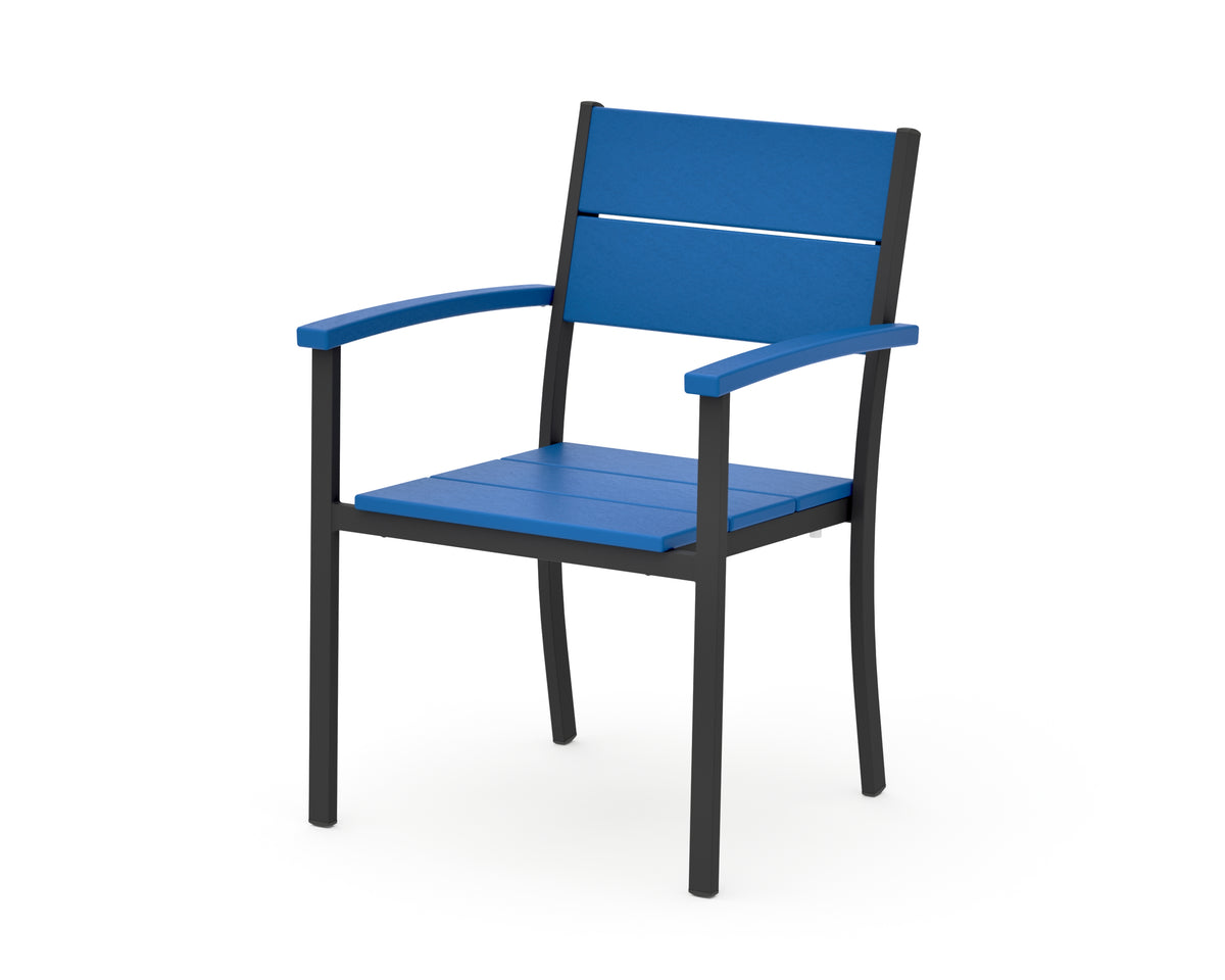 POLYWOOD Main Street Stacking Dining Arm Chair in Black / Pacific Blue