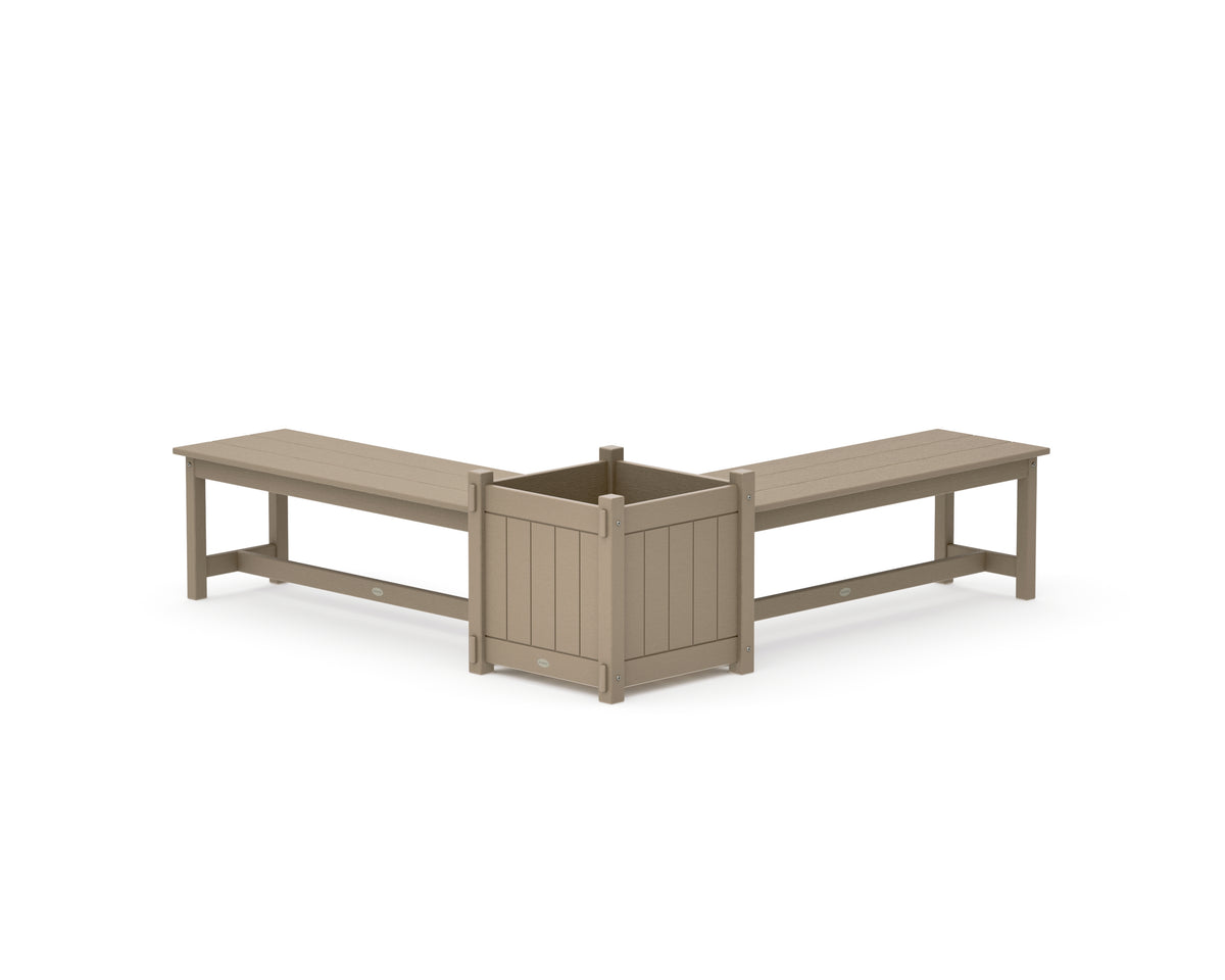POLYWOOD 48" Vineyard L-Shaped Planter Bench Set - Large in Vintage Sahara