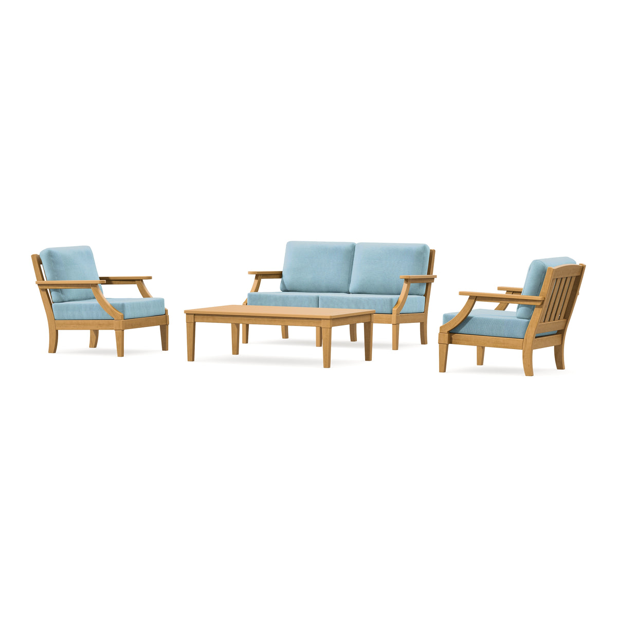 POLYWOOD PW Designer Series Estate Lounge 4-Piece Loveseat Set in Natural / Lattice Sky Blue