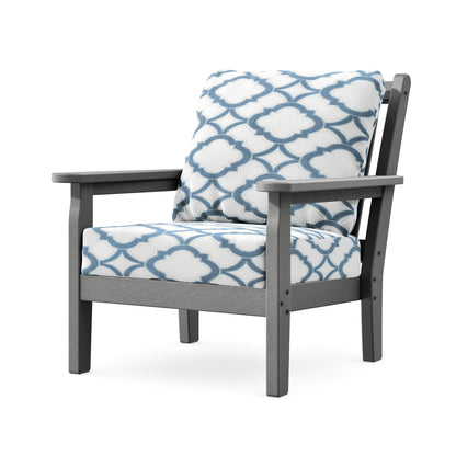 POLYWOOD Chippendale Deep Seating Chair in Slate Grey / Trellis Sky Blue