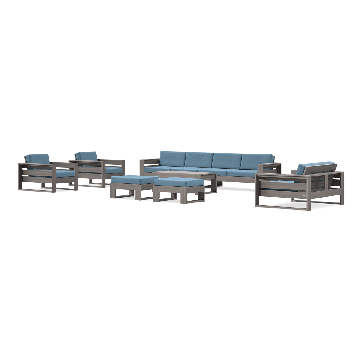 POLYWOOD PW Designer Series Latitude 8-Piece Lounge Sofa Set in Driftwood / Sky Blue