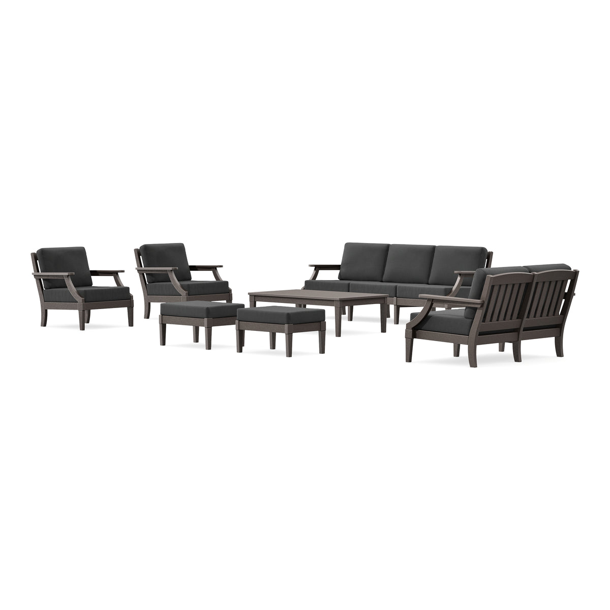POLYWOOD PW Designer Series Estate 7-Piece Lounge Sofa Set in Vintage Coffee / Spectrum Carbon