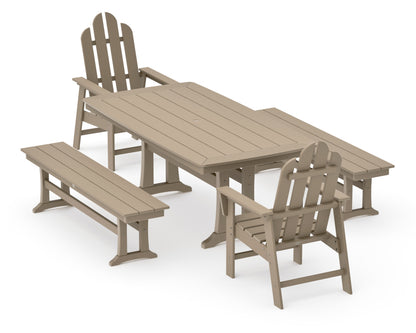 POLYWOOD Long Island 5-Piece Dining Set with Trestle Legs - 38" x 73" Table in Vintage Sahara