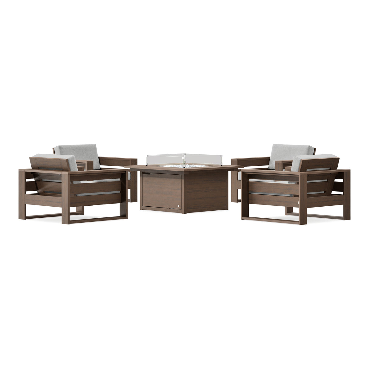 POLYWOOD PW Designer Series Latitude 5-Piece Lounge Fire Table Set in Kona / Granite