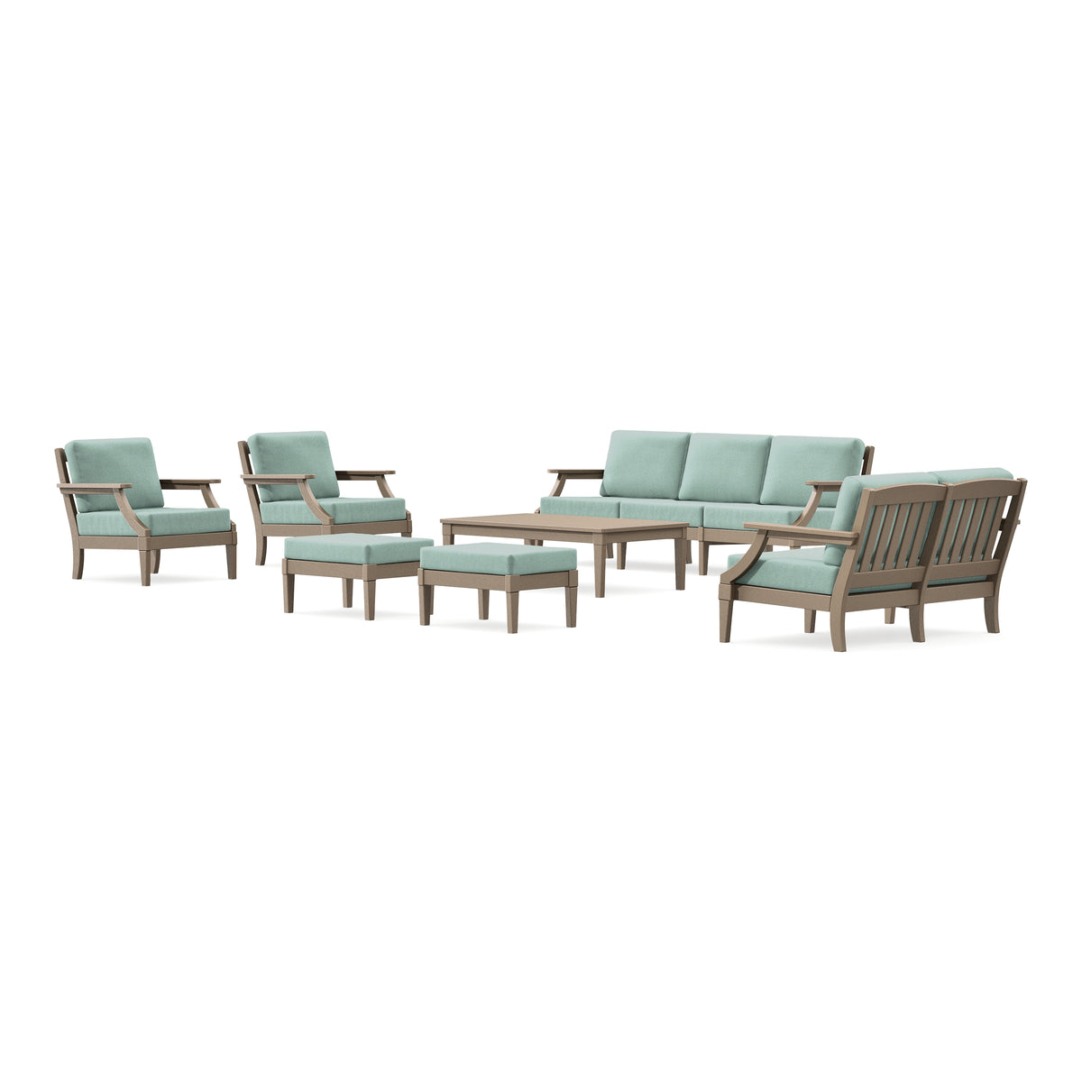 POLYWOOD PW Designer Series Estate 7-Piece Lounge Sofa Set in Vintage Sahara / Glacier Spa