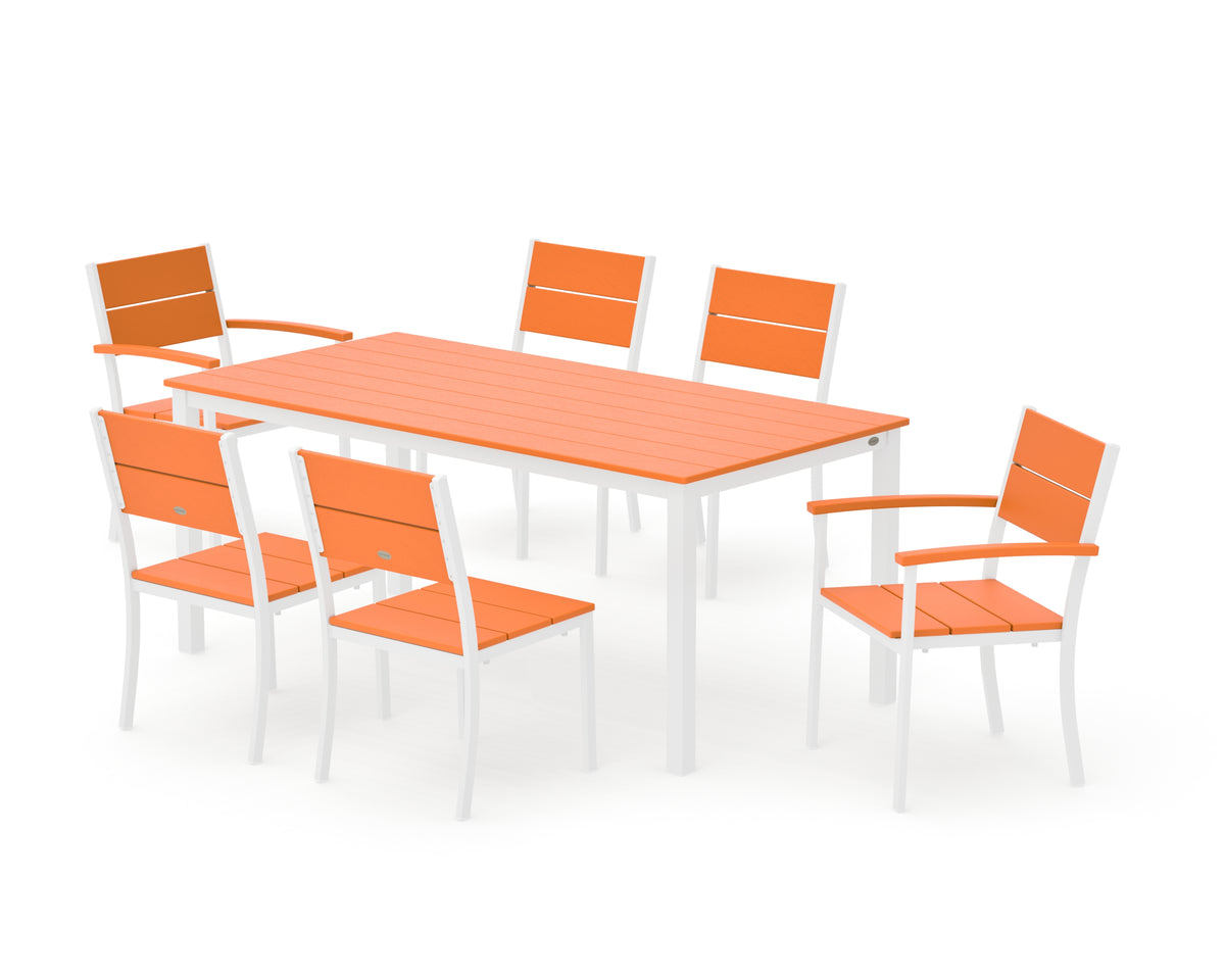 POLYWOOD Main Street 7-Piece Dining Set with Main Street 36" x 72" Dining Table in White / Tangerine