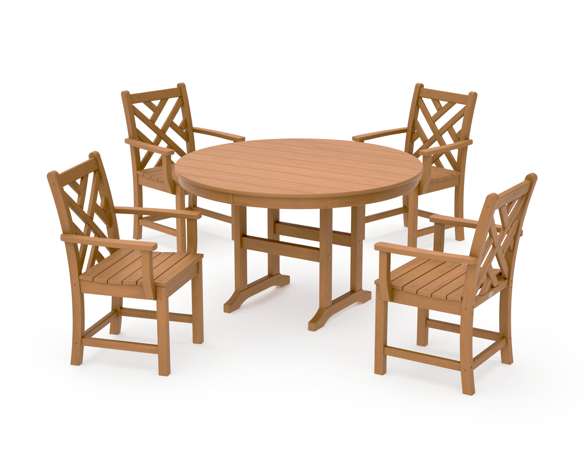 POLYWOOD Chippendale 5-Piece Round Farmhouse Dining Set in Natural