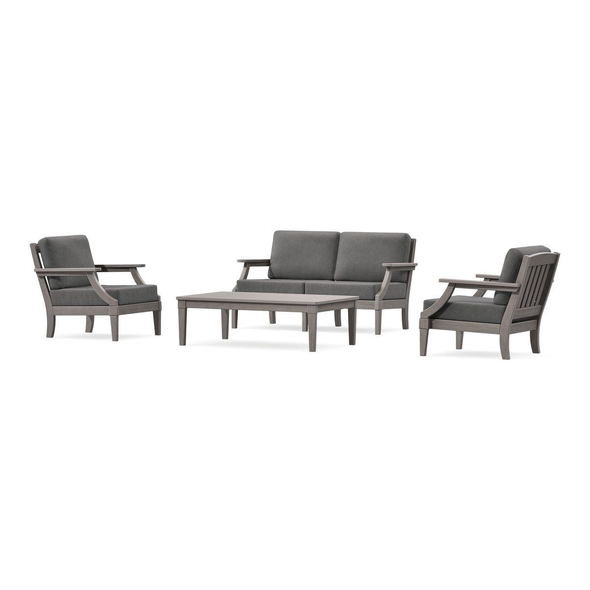 POLYWOOD PW Designer Series Estate Lounge 4-Piece Loveseat Set in Driftwood / Ash Charcoal