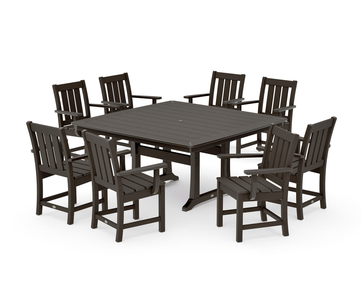 POLYWOOD Oxford 9-Piece Square Dining Set with Trestle Legs in Vintage Coffee