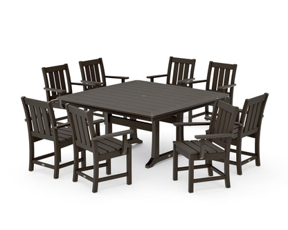 POLYWOOD Oxford 9-Piece Square Dining Set with Trestle Legs in Vintage Coffee