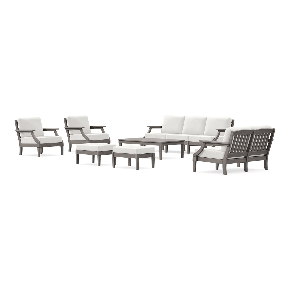 POLYWOOD PW Designer Series Estate 7-Piece Lounge Sofa Set in Driftwood / Natural Linen