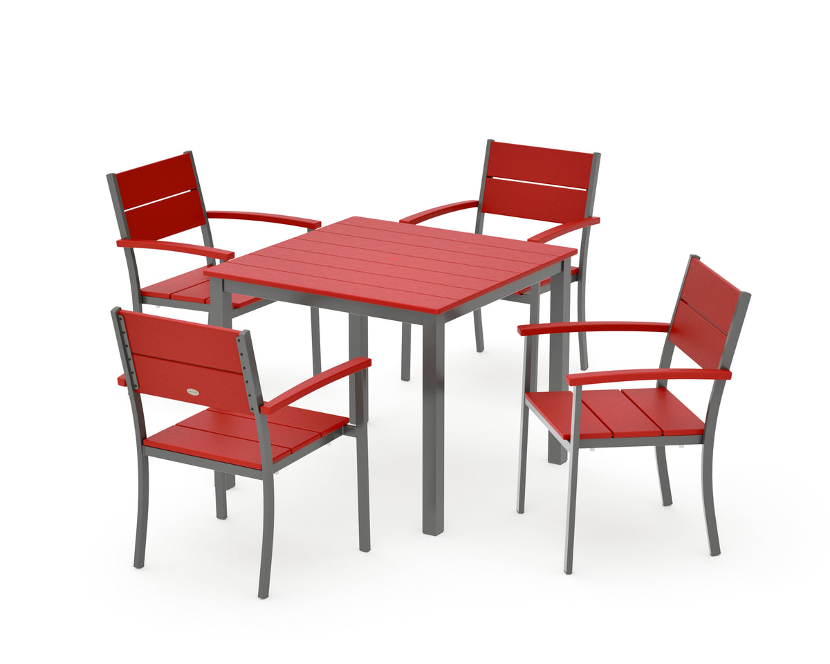 POLYWOOD Main Street 5-Piece Dining Set with Main Street 36" x 36" Dining Table in Charcoal / Sunset Red