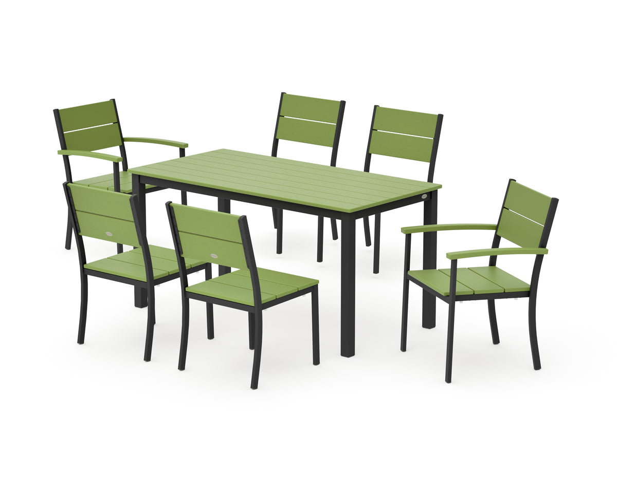 POLYWOOD Main Street 7-Piece Dining Set with Main Street 30 x 60 Dining Table in Black / Lime