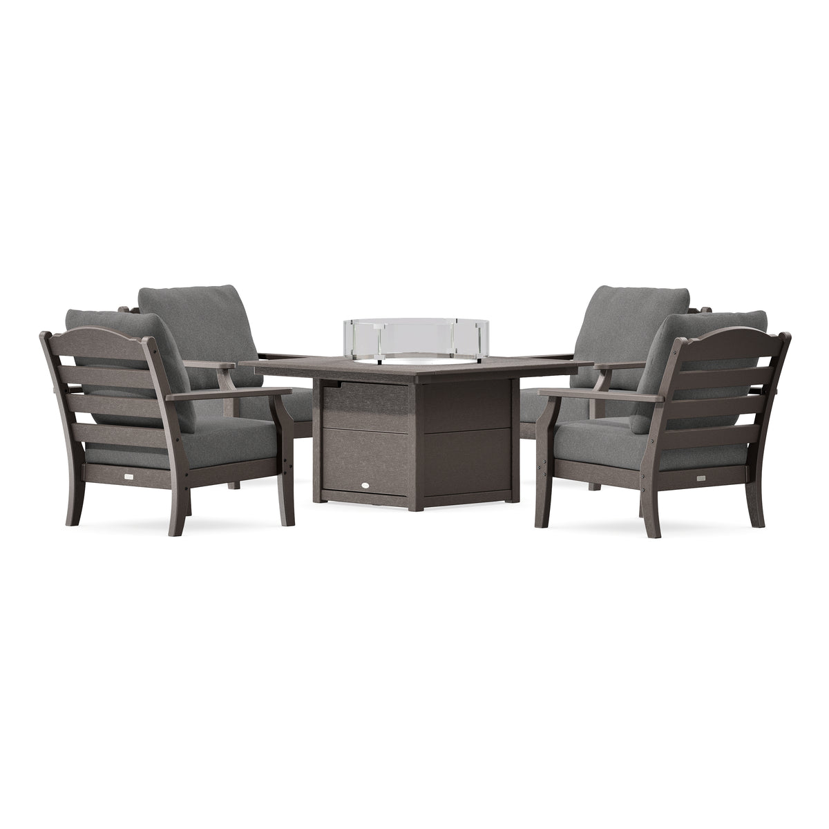 POLYWOOD Savannah 5-Piece Deep Seating Set with Fire Pit Table in Vintage Coffee
